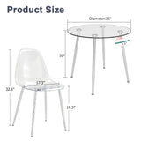 English Elm A Modern Minimalist Style Round Transparent Tempered Glass Table, Silver Metal Legs, Paired With 4 Modern Style Transparent Dining Chairs,Bringing A Luxurious Experience.