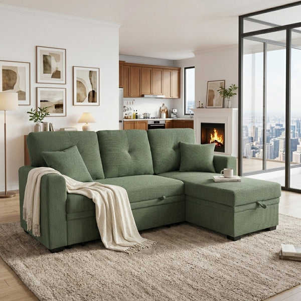 English Elm Sleeper Sectional with Storage Chaise Tufted Polyester Sofa Bed for Small Spaces W5568S00041