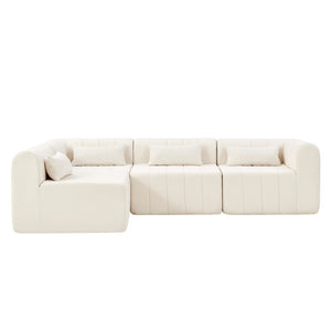 English Elm 145.5 Inch Four Piece Modular Sectional Sofa Beige Polyester Low Profile Living Room N767P346281B