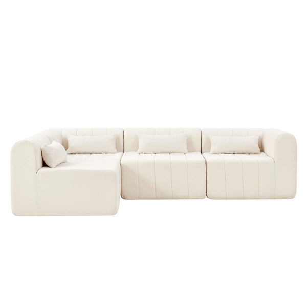 English Elm 145.5 Inch Four Piece Modular Sectional Sofa Beige Polyester Low Profile Living Room N767P346281B