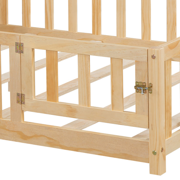 English Elm Full-size Montessori Floor Bed with Built-In Bookcase and Chalkboard, Space-Saving Solid Wood Platform for Kids Natural 56.3 L x 17.32 W x 5.31 H W1716S00014