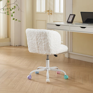 English Elm A&A Plush Faux Fur Office Chair with Ergonomic Wrap Back, Breathable No-Shed Seat and Stable Base Ivory W1143P324154