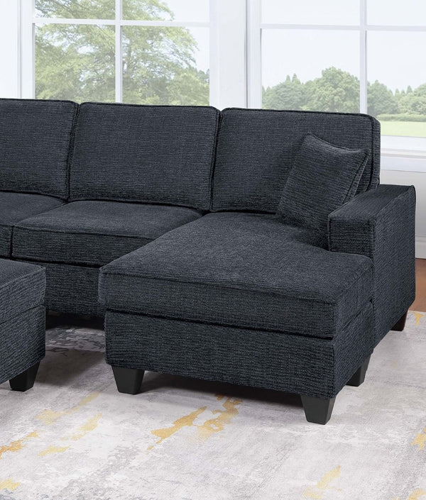 English Elm Contemporary Chenille U-shape Sectional with Usb Charging Chaise and Ottoman Included Black,Slate B011S02189