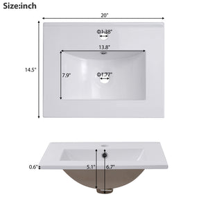 English Elm 20 Inch Modern Small Bathroom Vanity Cabinet With Ceramic Basin, Space-Saving Storage & Soft-Close Door Green N729P170386F