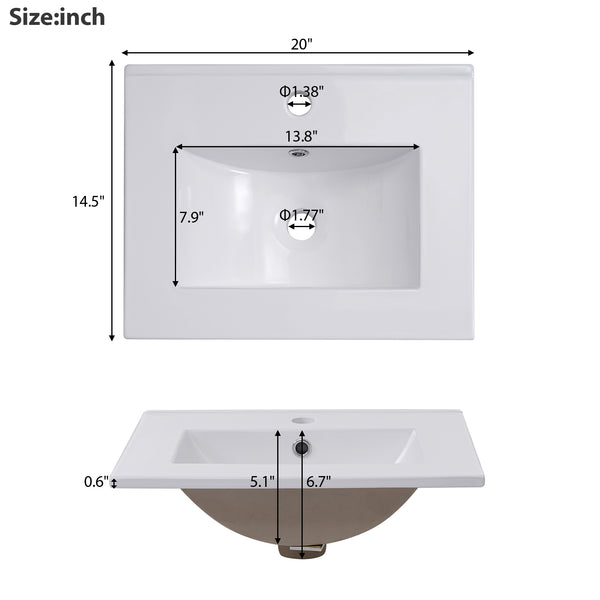 English Elm 20 Inch Modern Small Bathroom Vanity Cabinet With Ceramic Basin, Space-Saving Storage & Soft-Close Door Green N729P170386F