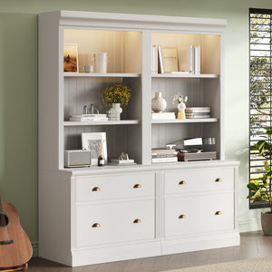 English Elm 83.4"Tall Modern Bookshelf Suite With Led Lighting, Drawers & Open Shelves For Stylish Storage Solutions N751S059420K