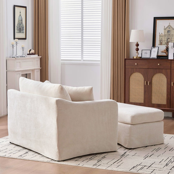 English Elm 43.9" Wide Chenille Accent Chair with Ottoman Bolster Pillows Farmhouse Living Room Set Beige W3098S00044