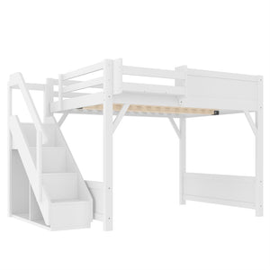 English Elm Twin Low Loft Bed Solid Pine Frame Kids Study Desk Blackboard Storage White Light White W1580S00468