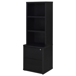 English Elm Geary Black 3-Shelf Bookcase with Lockable Drawer, Mango-Grain Finish, USB Port, Scratch-Resistant Veneer B062P375564