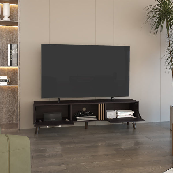 English Elm Vance 63" Wide TV Stand with Cable Management, 2 Pull-Down Cabinets & Shelves for 70" TVs in Black Wengue B070P254780