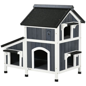 English Elm PawHut Weatherproof Outdoor Cat House with Raised Floor, Garden Planter & Multiple Entrances for Comfort and Play Gray W2225P217560