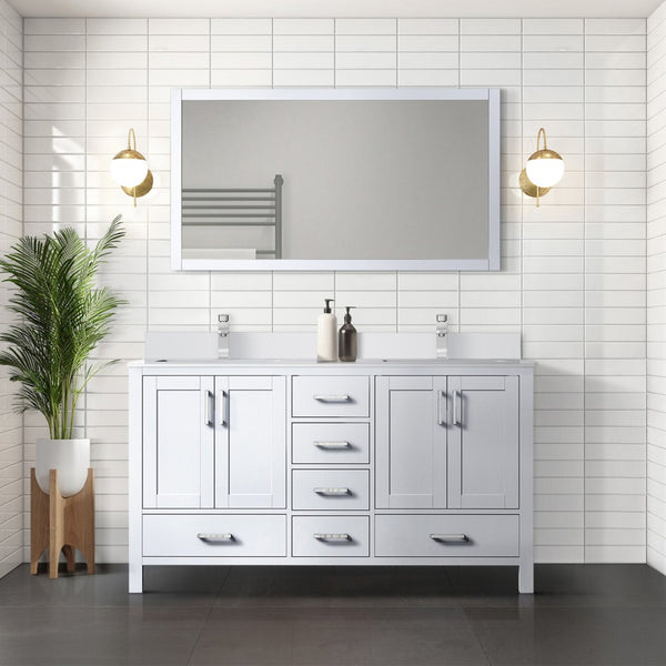 English Elm White Double Bath Vanity Set With 60" Quartz Top, Chrome Faucets, Storage, And 58" Framed Mirror B2731S00991-GIGA