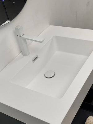 English Elm 24" Solid Surface Integrated Basin Glossy White with Overflow & Pre-Drilled Faucet Hole, Durable Finish W2615P200074