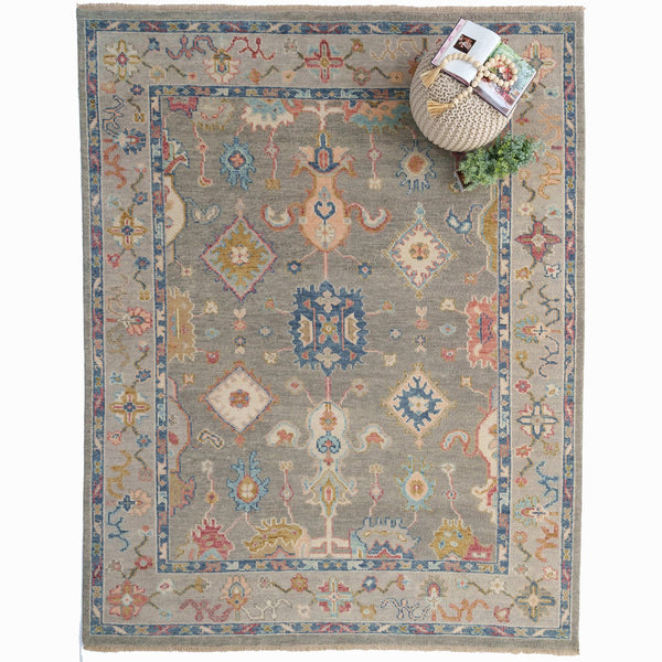 Capel Rugs Verve Oushak Area Rug - Energetic Elan Collection With Lively Patterns And Unexpected Accents Pewter Denim, Blue 100% Wool 1220rs05000800340