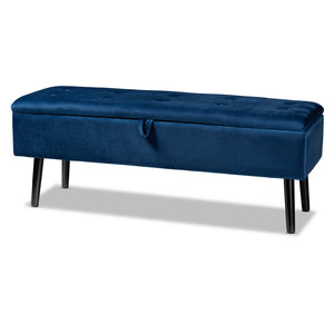 Baxton Studio Baxton Studio Caine Navy Blue Velvet Storage Bench with Dark Wood Frame - Modern Elegance & Comfort FZD020108-Navy Blue Velvet-Bench