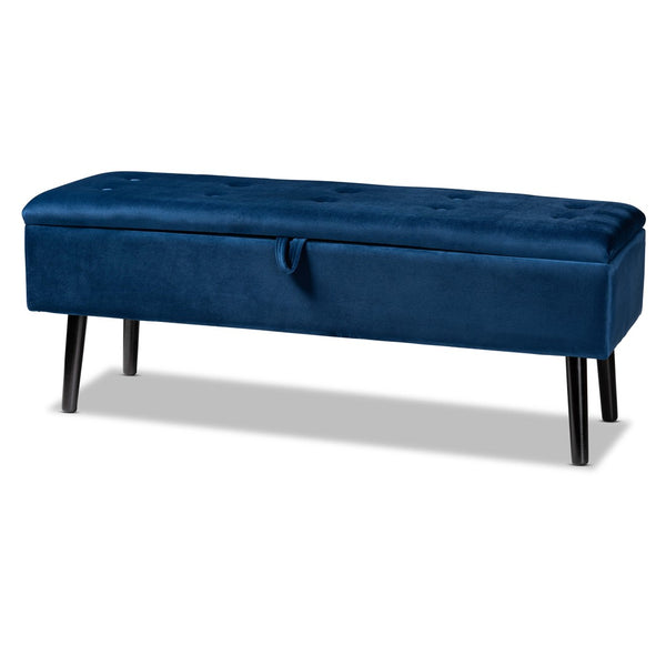 Baxton Studio Baxton Studio Caine Navy Blue Velvet Storage Bench with Dark Wood Frame - Modern Elegance & Comfort FZD020108-Navy Blue Velvet-Bench