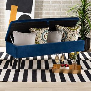 Baxton Studio Baxton Studio Caine Navy Blue Velvet Storage Bench with Dark Wood Frame - Modern Elegance & Comfort FZD020108-Navy Blue Velvet-Bench