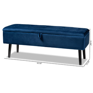 Baxton Studio Baxton Studio Caine Navy Blue Velvet Storage Bench with Dark Wood Frame - Modern Elegance & Comfort FZD020108-Navy Blue Velvet-Bench