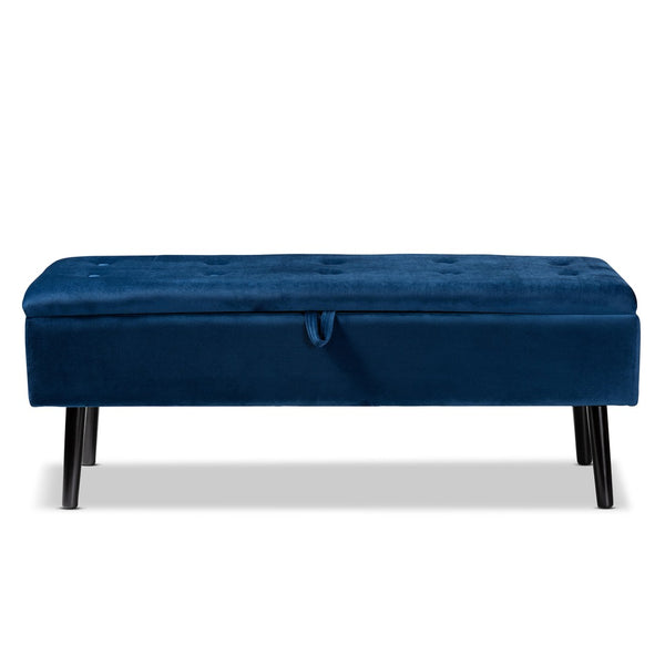 Baxton Studio Baxton Studio Caine Navy Blue Velvet Storage Bench with Dark Wood Frame - Modern Elegance & Comfort FZD020108-Navy Blue Velvet-Bench
