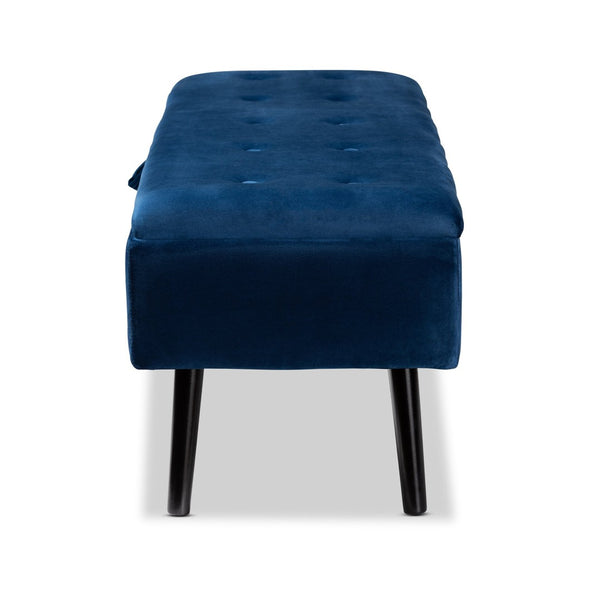 Baxton Studio Baxton Studio Caine Navy Blue Velvet Storage Bench with Dark Wood Frame - Modern Elegance & Comfort FZD020108-Navy Blue Velvet-Bench