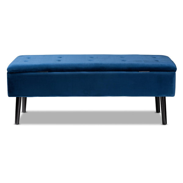 Baxton Studio Baxton Studio Caine Navy Blue Velvet Storage Bench with Dark Wood Frame - Modern Elegance & Comfort FZD020108-Navy Blue Velvet-Bench