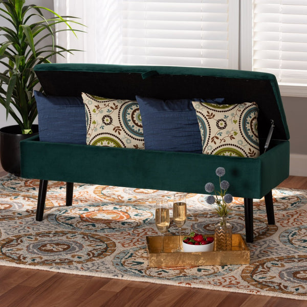 Baxton Studio Baxton Studio Caine Modern Velvet Upholstered Storage Bench with Button-Tufted Cushion and Wood Legs Green FZD020108-Green Velvet-Bench