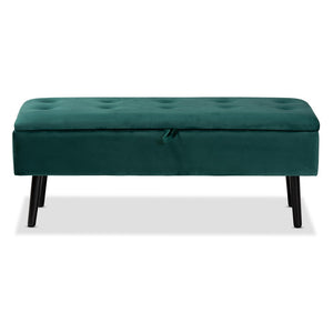 Baxton Studio Baxton Studio Caine Modern Velvet Upholstered Storage Bench with Button-Tufted Cushion and Wood Legs Green FZD020108-Green Velvet-Bench