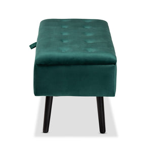 Baxton Studio Baxton Studio Caine Modern Velvet Upholstered Storage Bench with Button-Tufted Cushion and Wood Legs Green FZD020108-Green Velvet-Bench