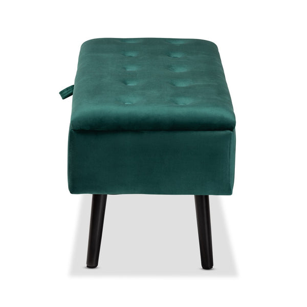Baxton Studio Baxton Studio Caine Modern Velvet Upholstered Storage Bench with Button-Tufted Cushion and Wood Legs Green FZD020108-Green Velvet-Bench