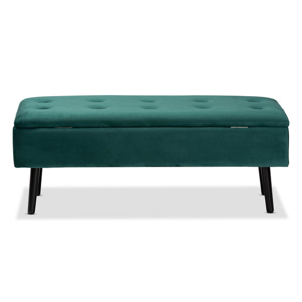 Baxton Studio Baxton Studio Caine Modern Velvet Upholstered Storage Bench with Button-Tufted Cushion and Wood Legs Green FZD020108-Green Velvet-Bench