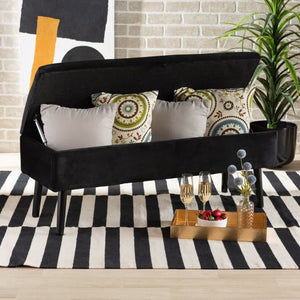 Baxton Studio Baxton Studio Caine Modern Velvet Upholstered Storage Bench with Button-Tufted Cushion and Wood Legs Black FZD020108-Black Velvet-Bench
