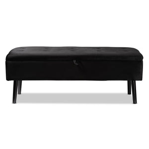 Baxton Studio Baxton Studio Caine Modern Velvet Upholstered Storage Bench with Button-Tufted Cushion and Wood Legs Black FZD020108-Black Velvet-Bench