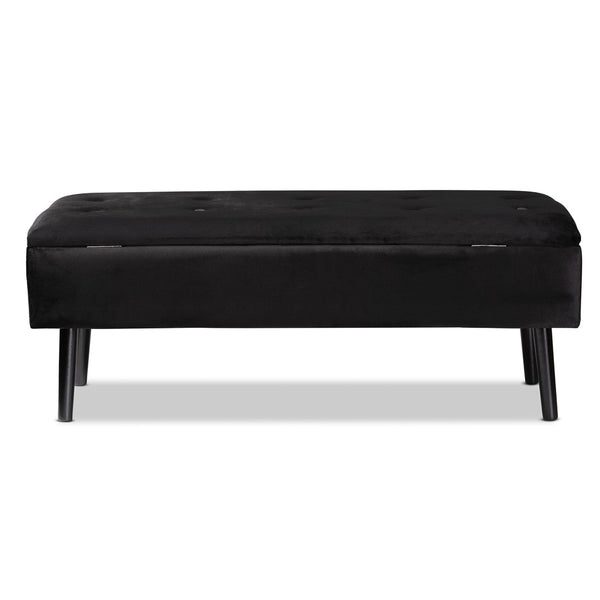 Baxton Studio Baxton Studio Caine Modern Velvet Upholstered Storage Bench with Button-Tufted Cushion and Wood Legs Black FZD020108-Black Velvet-Bench