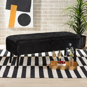 Baxton Studio Baxton Studio Caine Modern Velvet Upholstered Storage Bench with Button-Tufted Cushion and Wood Legs Black FZD020108-Black Velvet-Bench