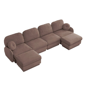 English Elm 137" Oversized U-shaped Chenille Sectional with Ottoman Quilted Cushions for Spacious Living Rose Dust W714S01782