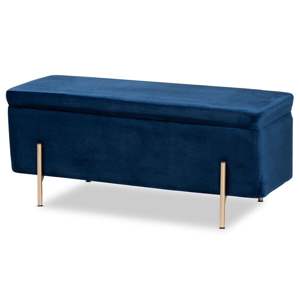 Baxton Studio Baxton Studio Luxe Navy Velvet Storage Bench with Gold Metal Accents for Chic Home Décor & Style FZD0223-Navy Blue Velvet-Bench