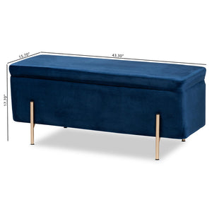 Baxton Studio Baxton Studio Luxe Navy Velvet Storage Bench with Gold Metal Accents for Chic Home Décor & Style FZD0223-Navy Blue Velvet-Bench