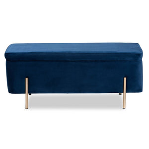 Baxton Studio Baxton Studio Luxe Navy Velvet Storage Bench with Gold Metal Accents for Chic Home Décor & Style FZD0223-Navy Blue Velvet-Bench