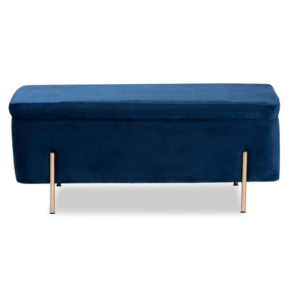 Baxton Studio Baxton Studio Luxe Navy Velvet Storage Bench with Gold Metal Accents for Chic Home Décor & Style FZD0223-Navy Blue Velvet-Bench
