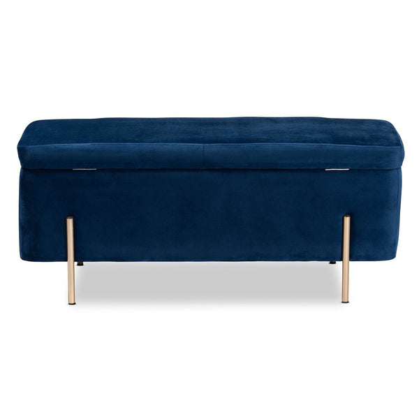 Baxton Studio Baxton Studio Luxe Navy Velvet Storage Bench with Gold Metal Accents for Chic Home Décor & Style FZD0223-Navy Blue Velvet-Bench