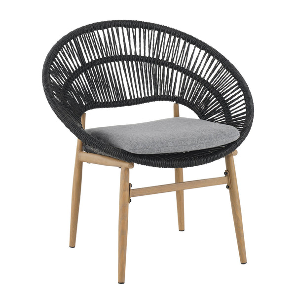 English Elm Christopher Knight Home® - Cyril Handwoven Outdoor Wicker Papasan Dining Chair Set of 2 with Water‑Resistant Cushions, UV‑Safe Dark Gray,Teak N775P271975G