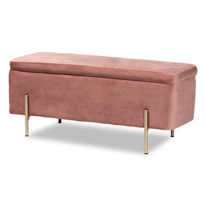 Baxton Studio Baxton Studio Luxe Blush Pink Velvet Storage Bench with Gold Legs – Glamorous Seating & Organizing Solution FZD0223-Blush Pink Velvet-Bench