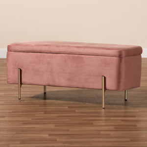 Baxton Studio Baxton Studio Luxe Blush Pink Velvet Storage Bench with Gold Legs – Glamorous Seating & Organizing Solution FZD0223-Blush Pink Velvet-Bench