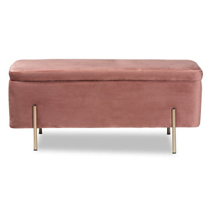 Baxton Studio Baxton Studio Luxe Blush Pink Velvet Storage Bench with Gold Legs – Glamorous Seating & Organizing Solution FZD0223-Blush Pink Velvet-Bench