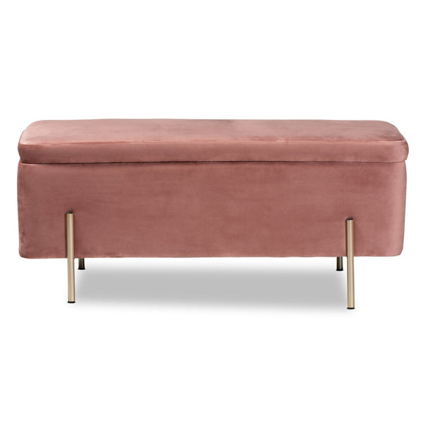 Baxton Studio Baxton Studio Luxe Blush Pink Velvet Storage Bench with Gold Legs – Glamorous Seating & Organizing Solution FZD0223-Blush Pink Velvet-Bench