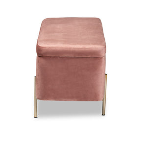 Baxton Studio Baxton Studio Luxe Blush Pink Velvet Storage Bench with Gold Legs – Glamorous Seating & Organizing Solution FZD0223-Blush Pink Velvet-Bench