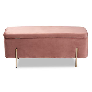 Baxton Studio Baxton Studio Luxe Blush Pink Velvet Storage Bench with Gold Legs – Glamorous Seating & Organizing Solution FZD0223-Blush Pink Velvet-Bench