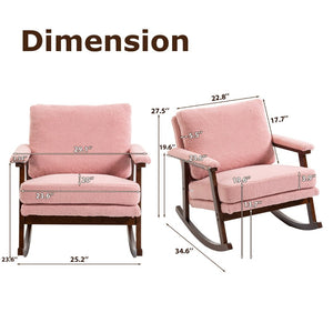 English Elm Mid Century Modern Rocking Chair Solid Wood Frame Upholstered Seat with Lumbar Cushion Light Pink W2530P419008