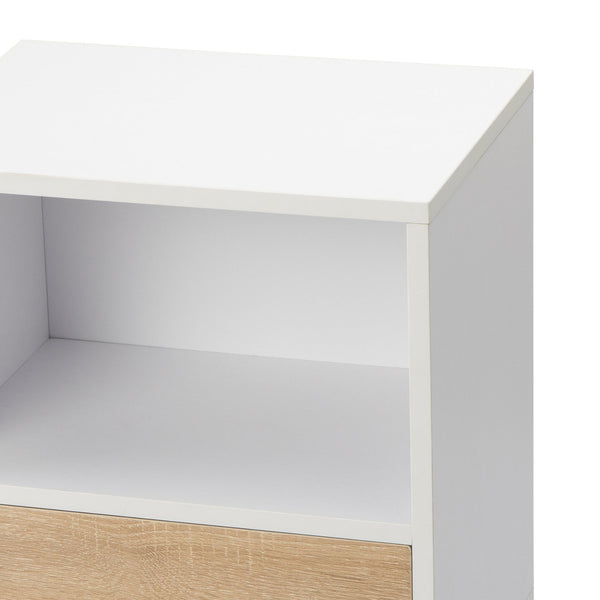English Elm 2 Bedside Cupboard with Drawer and Shelf, White Nightstand with Pine Legs, Compact 15.75"L x 12"W x 21.5"H, Modern Storage Solution W2181P357561
