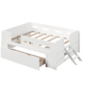 English Elm Wood Twin Platform Bed for Kids with Fence Guardrail and Under Storage Drawer White N709P385776K